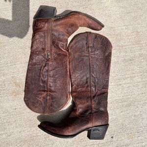 Brown Embossed Leather Cowboy Boots